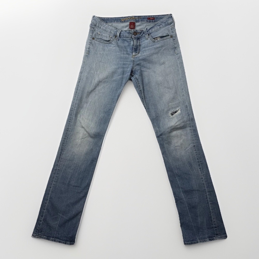 AriZona Jeans Women's Blue Denim Stretch Low-Rise Classic Straight Zip Fly - 9 - Picture 1 of 8